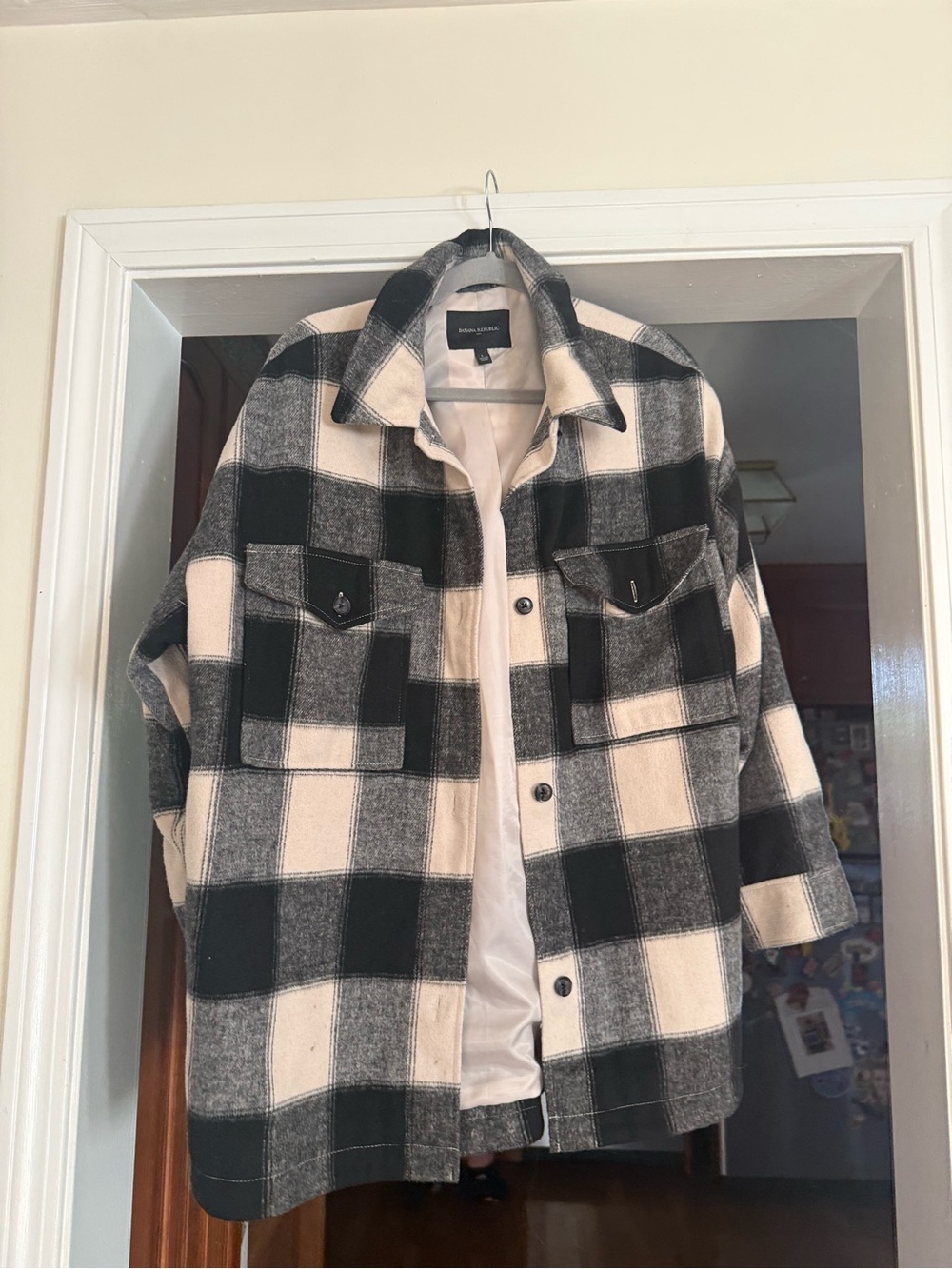 Banana Republic Black & White Plaid Shacket Jacket - women